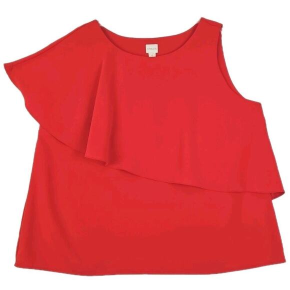 Chico's~Woman Size 4(1XL)~Coral Red Top Asymmetrical Sleeve Blouse Evening-Party - Picture 5 of 13